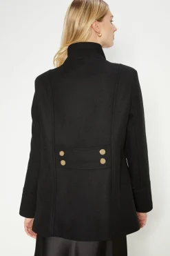 Sale Oasis Premium Italian Wool Mix Short Military Coat Navy