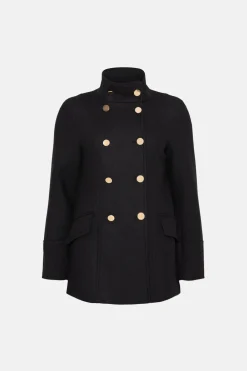 Sale Oasis Premium Italian Wool Mix Short Military Coat Navy