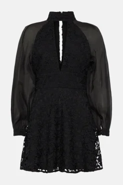 Clearance Oasis Premium Lace Cut Out Organza Sleeve Skater Dress Black