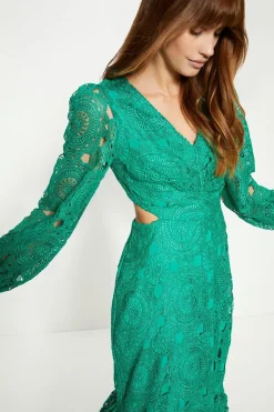Discount Oasis Premium Lace Cut Out V Neck Midi Dress Bright Green