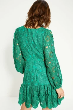 Clearance Oasis Premium Lace Cut Out V Neck Skater Bright Green