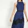 Discount Oasis Premium Lace Halter Neck Contrast Panel Midi Dress Dark Blue