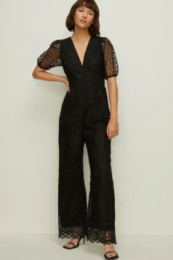 Discount Oasis Premium Lace V Neck Jumpsuit Black