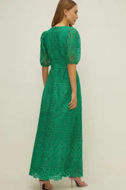 Clearance Oasis Premium Lace V Neck Maxi Dress Bright Green