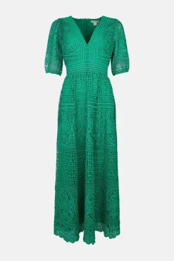 Clearance Oasis Premium Lace V Neck Maxi Dress Bright Green