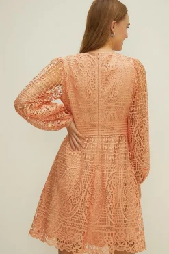 Discount Oasis Premium Lace V Neck Skater Dress Apricot