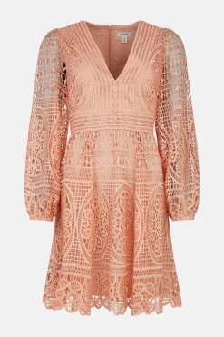 Discount Oasis Premium Lace V Neck Skater Dress Apricot