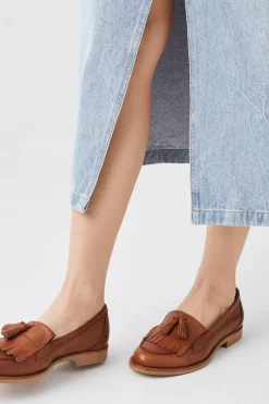 Online Oasis Premium Leather Tassel Loafers Tan