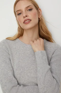 Online Oasis Premium Merino Wool Crew Neck Rib Jumper Grey