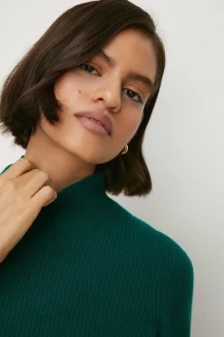 New Oasis Premium Merino Wool Ribbed Funnel Neck Jumper Fuchsia