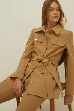 Clearance Oasis Premium Pocket Detail Belted Jacket Navy