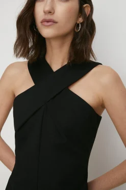 Fashion Oasis Premium Ponte Cross Front Detail Top Black