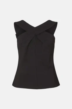 Fashion Oasis Premium Ponte Cross Front Detail Top Black