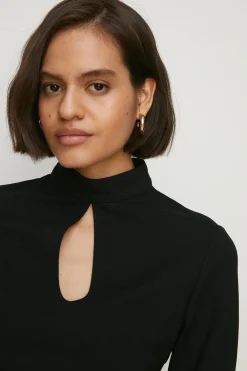 Discount Oasis Premium Ponte Keyhole Detail High Neck Top Black