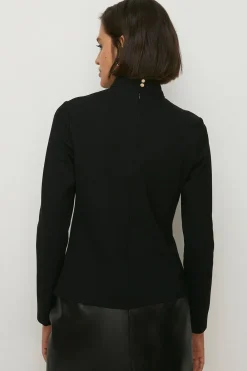 Discount Oasis Premium Ponte Keyhole Detail High Neck Top Black