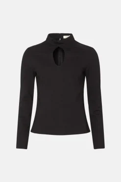 Discount Oasis Premium Ponte Keyhole Detail High Neck Top Black