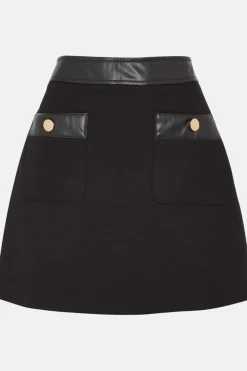Clearance Oasis Premium Ponte Quilted Patch Pocket Skirt Black