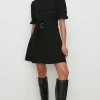 Online Oasis Premium Ponte Ruffle Detail Belted Mini Dress Black