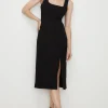 New Oasis Premium Ponte Square Neck Split Midi Dress Black