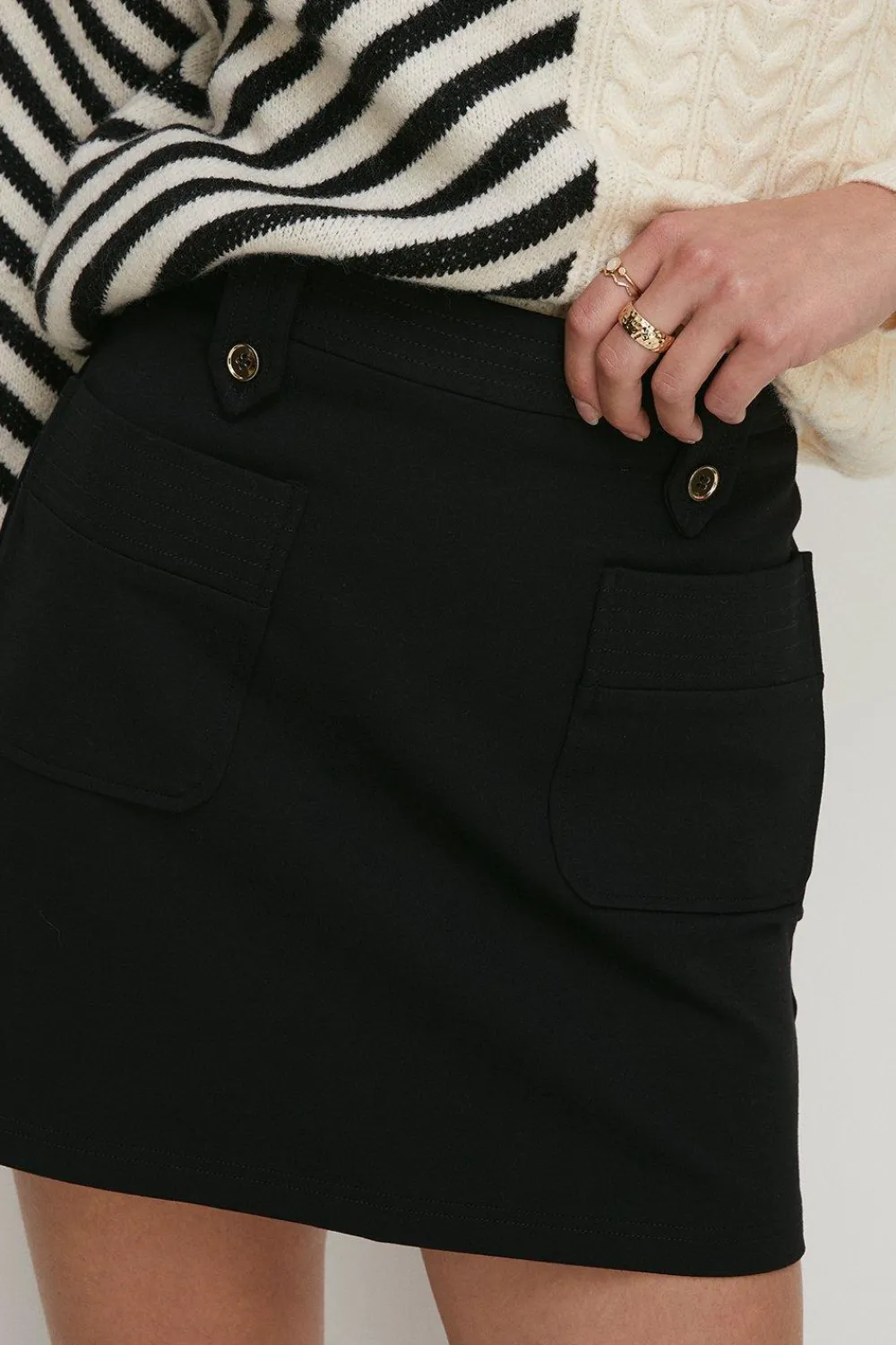 Clearance Oasis Premium Ponte Top Stitch Detail Mini Skirt Black