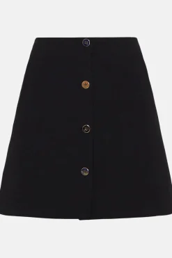 Clearance Oasis Premium Ponte Topstitch Button Through Skirt Black