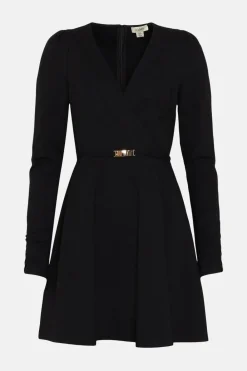 Hot Oasis Premium Ponte Wrap Skater Dress Black
