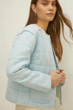 Sale Oasis Premium Quilted Washed Jacket Washed Blue