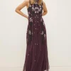Online Oasis Premium Sequin Embroidered Maxi Dress Aubergine
