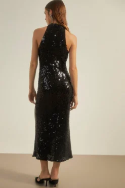 Discount Oasis Premium Sequin Halter Midi Dress Silver
