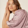Hot Oasis Premium Sequin Puff Sleeve Aline Dress Pink