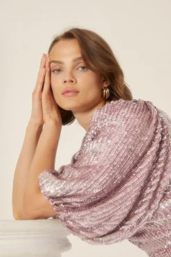 Hot Oasis Premium Sequin Puff Sleeve Aline Dress Pink