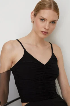 Best Oasis Premium Slinky Double Layer Ruched Vest Black