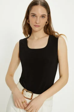 Hot Oasis Premium Slinky Double Layer Scoop Neck Vest Black
