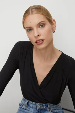 Sale Oasis Premium Slinky Double Layer V Neck Bodysuit Black