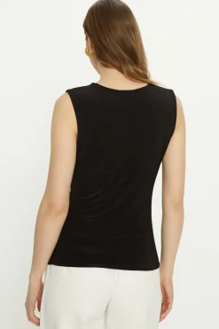 Hot Oasis Premium Slinky Double Layer Scoop Neck Vest Black