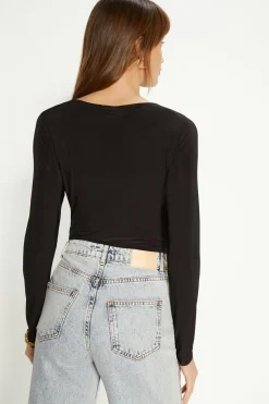 Sale Oasis Premium Slinky Double Layer Slash Neck Body Black