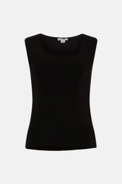 Hot Oasis Premium Slinky Double Layer Scoop Neck Vest Black