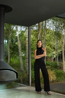 Outlet Oasis Premium Slinky Jersey Tie Neck Jumpsuit Black