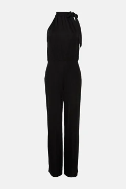 Outlet Oasis Premium Slinky Jersey Tie Neck Jumpsuit Black