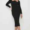 Fashion Oasis Premium Strappy Cut Out Knitted Midi Dress Oatmeal