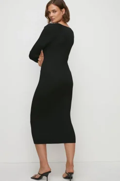 Fashion Oasis Premium Strappy Cut Out Knitted Midi Dress Oatmeal