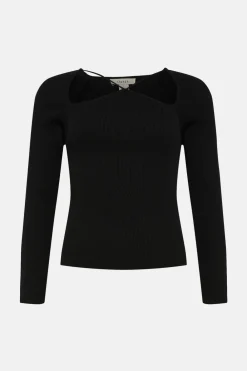 New Oasis Premium Strappy Cut Out Rib Knit Top Oatmeal
