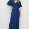 Online Oasis Premium Textured Slinky V Neck Maxi Dress Navy