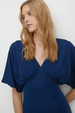 Online Oasis Premium Textured Slinky V Neck Maxi Dress Navy