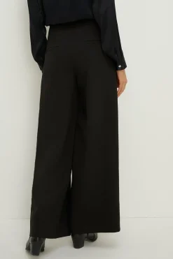Fashion Oasis Premium Wide Leg Side Seam Detail Trouser Black