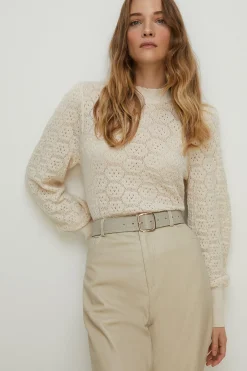 Discount Oasis Pretty Pointelle Volume Sleeve Jumper Ecru