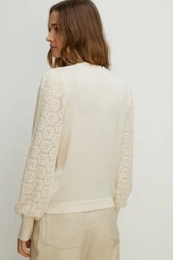 Discount Oasis Pretty Pointelle Volume Sleeve Jumper Ecru