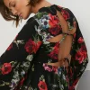 New Oasis Pretty Red Floral Tie Back Detail Top Black