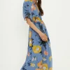 Online Oasis Pretty Sequin Floral V Neck Midi Dress Slate Blue