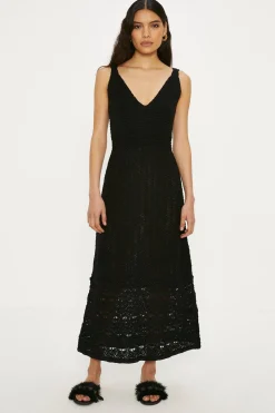 Outlet Oasis Pretty Stitch Knitted Midi Dress Ecru